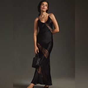 Delfi Collective Sheer Lace Panel Silk Slip Dress